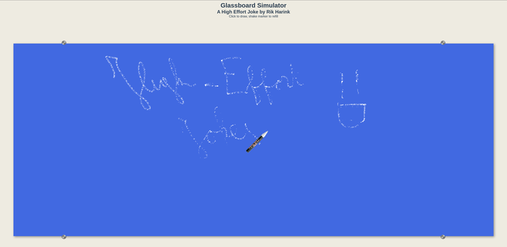 screen shot of my glassboard simulator app with High-Effort jokes written on it